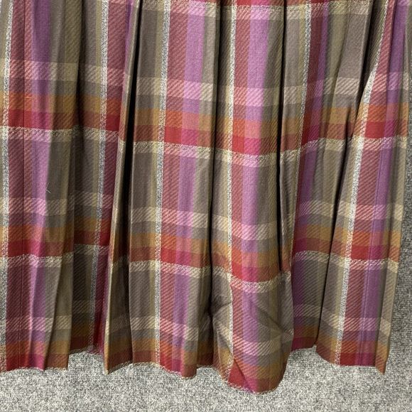 l. magnin Vintage Pleated Wool Plaid Skirt Sz 8 Satin Lined Pockets Side Zip - Picture 13 of 16
